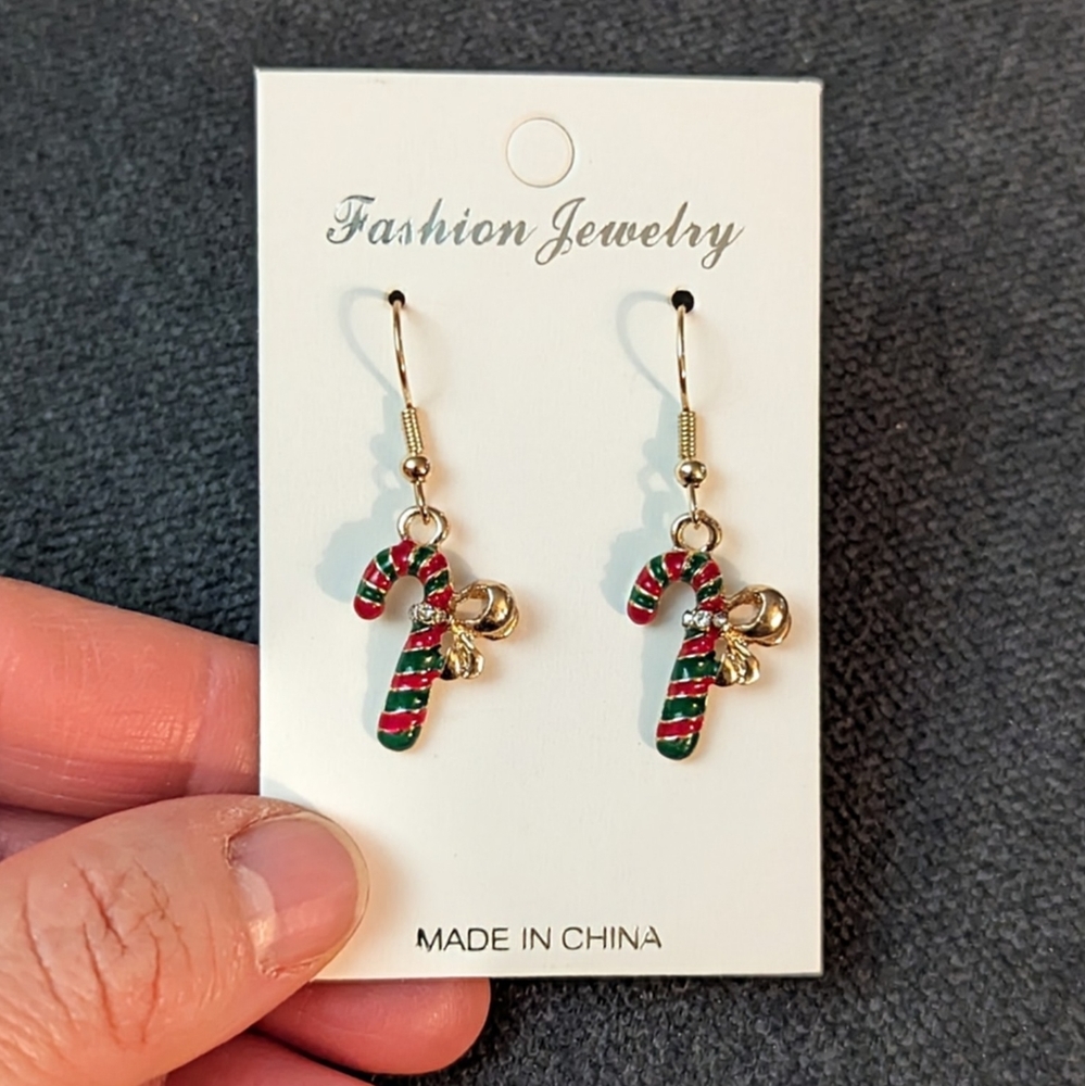 Christmas Candy Cane Earrings in Red and Green